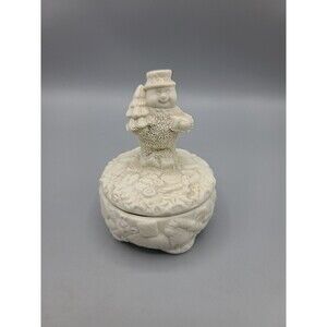 Porcelain Christmas Snowman Bisque Trinket Box